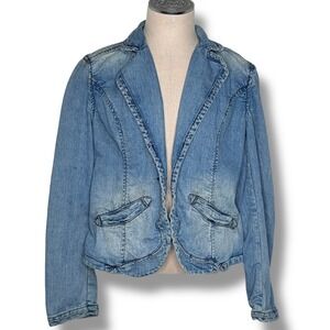 Y2K Kikit Jeans Denim Blazer Jacket Medium Blue Western Boho Stretch Medium Wash